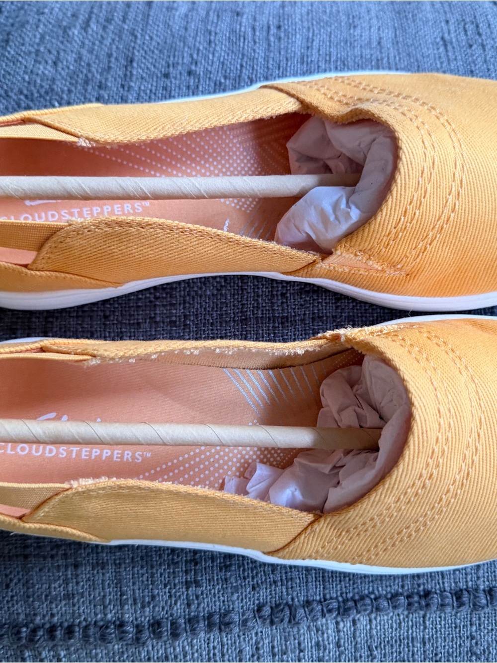 Clarks Women's Mustard Canvas Slip-On Loafers - Picture 3 of 10